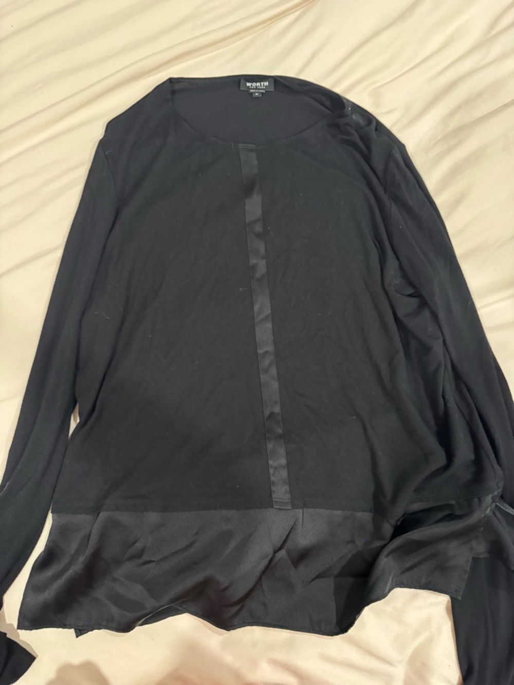 Worth Black Long Sleeve Shirt with Satin Panel Detail